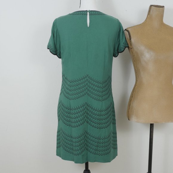Boden Green Black Embroidery Design Short Sleeve Size 8 Boho Dress - Picture 11 of 12